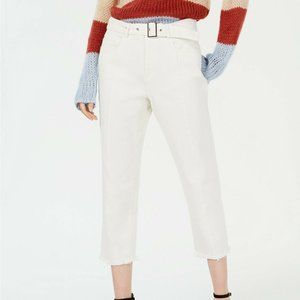 Line & Dot Victory Cropped Front-Seam Pants -White